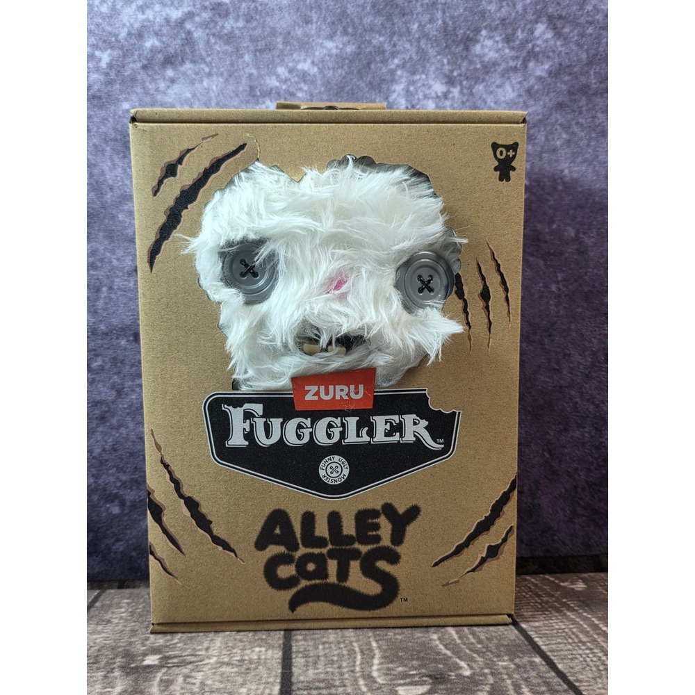 Zuru Fuggler Alley Cats Cheezee White Shaggy Monster Plush Button Eyes New